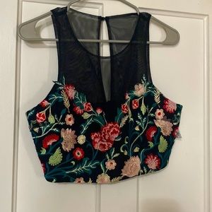 Embroidered fancy top with sheer shoulders
